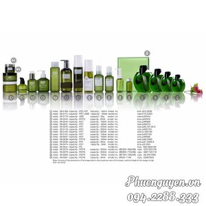 Vỏ chai lọ hũ nhựa đựng mỹ phẩm màu xanh
