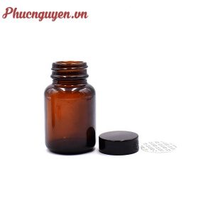 chai thuốc 60ml nâu nắp nhựa đen
