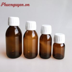 Chai thủy tinh đựng thuốc màu nâu nắp vặn trắng