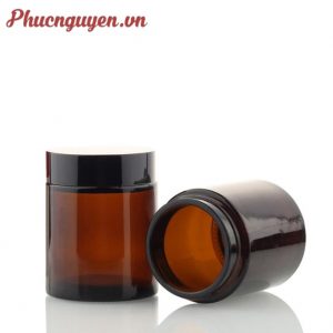 Hũ thuỷ tinh nâu 100g nắp nhựa đen