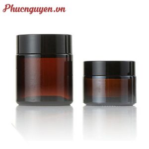 hũ thuỷ tinh nâu mờ 50g - 100g nắp nhựa đen