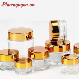 Hũ thuỷ tinh mờ nắp mạ vàng đựng kem