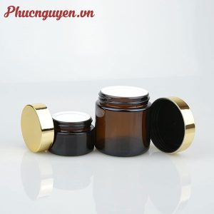Hũ thuỷ tinh nâu nắp mạ vàng