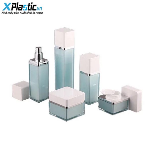 Bộ chai lọ mỹ phẩm đẹp màu xanh